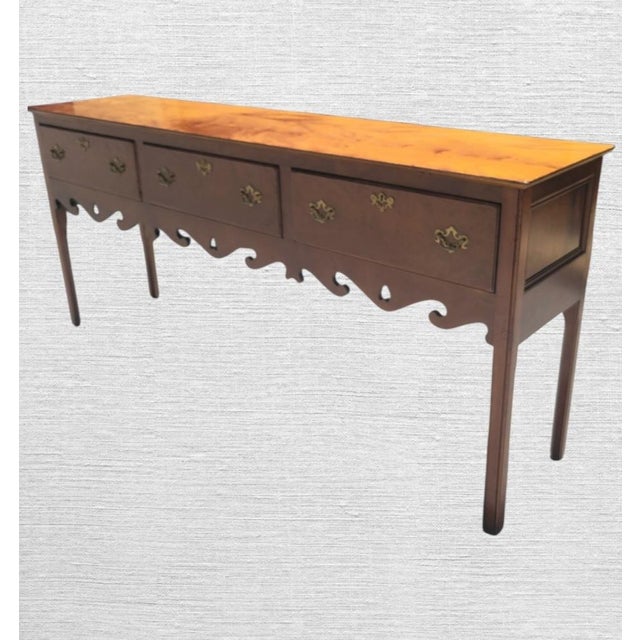 Vintage Extra Long Traditional Wright Table Company Scalloped Yew Wood Sideboard / Console Table For Sale - Image 9 of 15