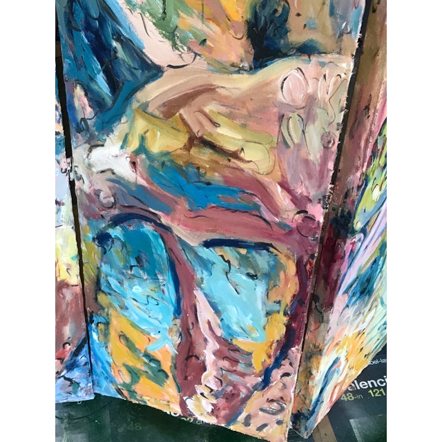 1980 Richard Beard Original Oil Painting Double Sided Room Divider Folding Screen For Sale - Image 4 of 13