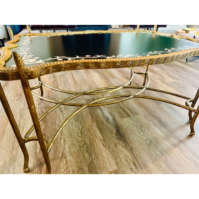Paint Vintage Chinoiserie Black Lacquer & Gold Floral Tray Top Coffee Table For Sale - Image 7 of 10