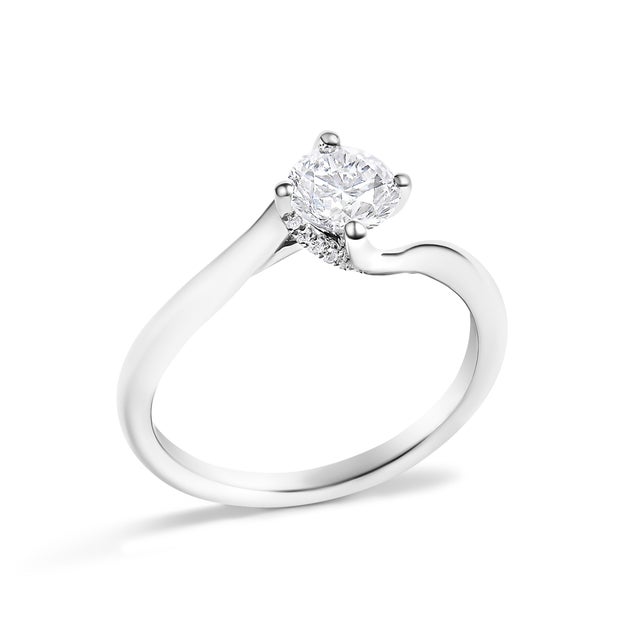 Contemporary 14K White Gold 4/5 Cttw Round Lab Grown Diamond Bypass Solitaire Engagement Ring (F-G Color, VS1-VS2 Clarity) - Ring - Size 6 For Sale - Image 3 of 6
