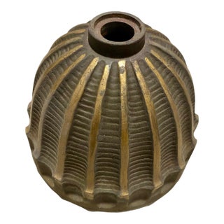 Antique Art Deco Style Ribbed Bronze Ceiling Light Plate For Sale