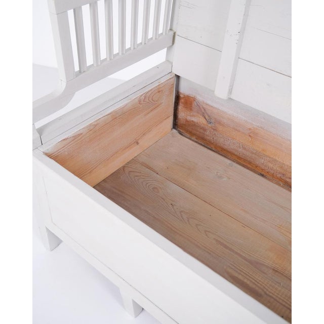 Antique Grey Pine Storage Bench with High Back, 1860s For Sale - Image 10 of 11