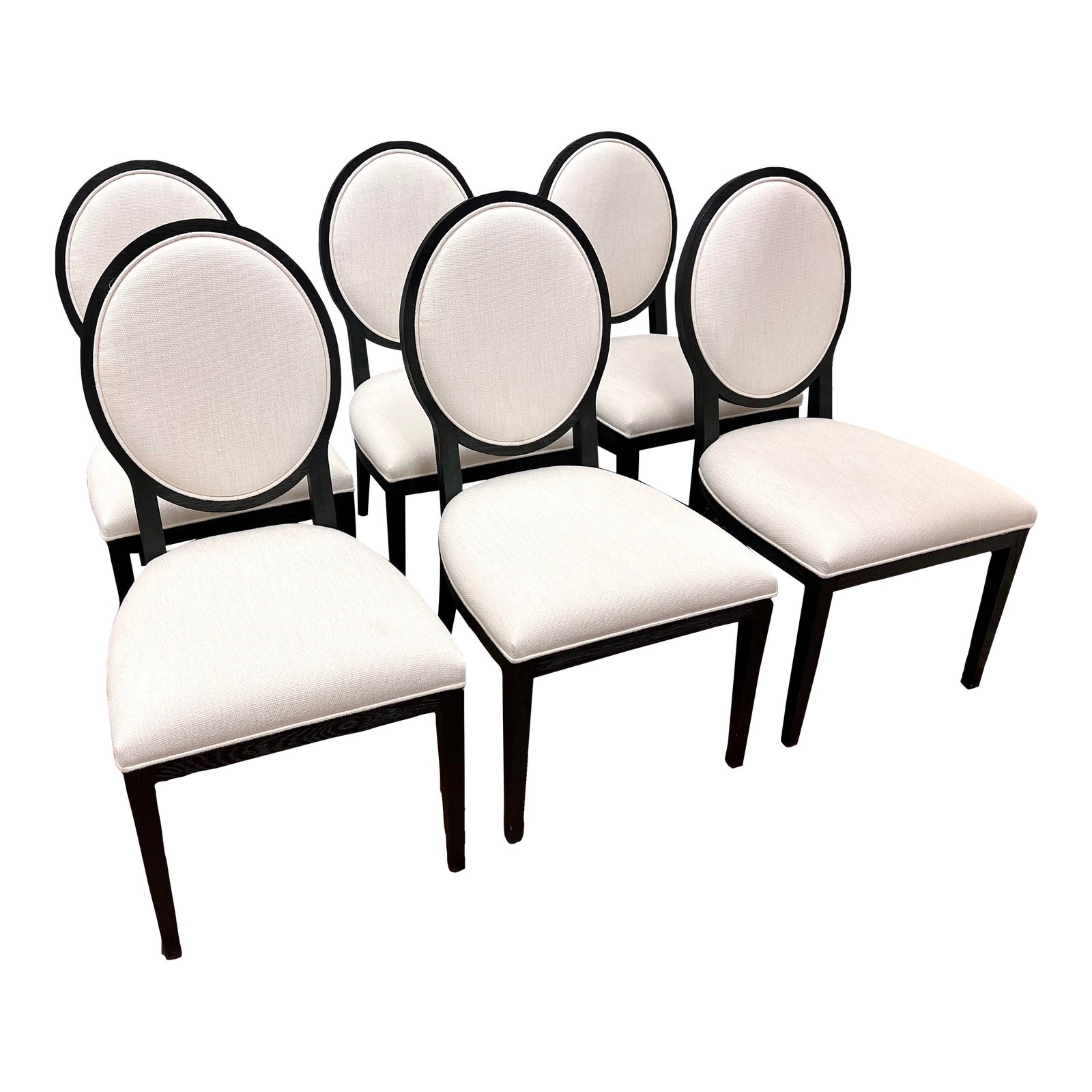 Set of Six Restoration Hardware Linen Oval Back Dining Chairs Chairish