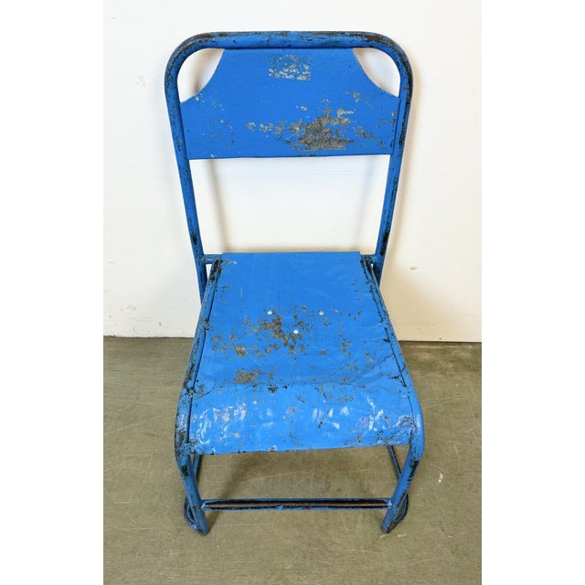 Set of Industrial Blue Iron Chairs, 1950s For Sale - Image 16 of 18