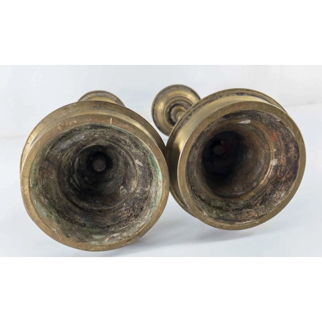 Metal Pair of Indian or Chinese Paktong Candle Holders For Sale - Image 7 of 13