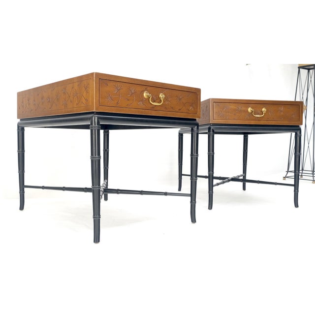 Pair of Kittinger Faux Bamboo Tapered Horn Shape Legs One Drawer End Tables MINT For Sale - Image 6 of 18