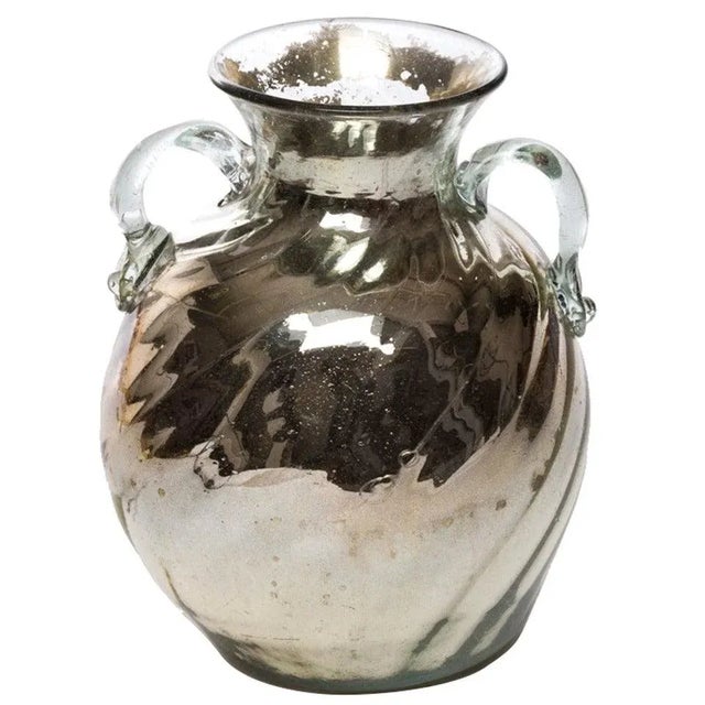 1980s 1980s Classical Form Mercury Glass Urn Vase with Handles For Sale - Image 5 of 5