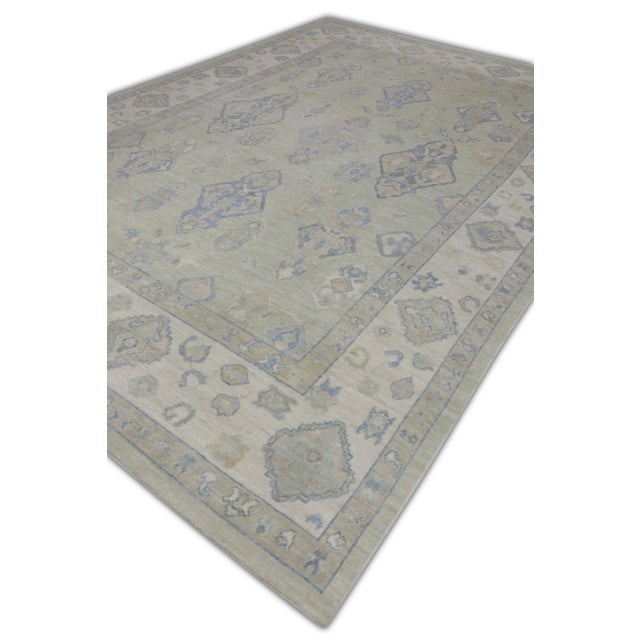 Early 21st Century Green Handwoven Turkish Oushak Rug 9'1" X 12'10" For Sale - Image 5 of 7