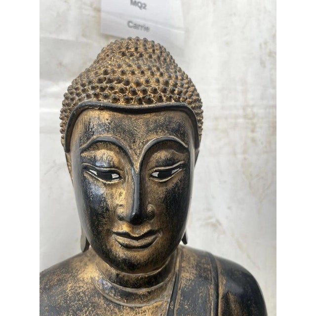Thai Hand-Carved Giltwood Seated Buddha Statue For Sale - Image 6 of 16