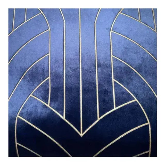 Phillip Jeffries Phillip Jeffries Navy Blue & Gold Velvet Cocoon Wallpaper, Lasercut Velvet For Sale - Image 4 of 5