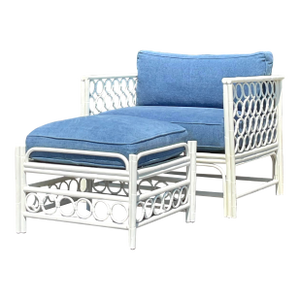 Vintage Costal Loop Rattan Lounge Chair With Ottoman