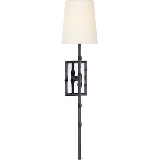 Studio VC for Visual Comfort Signature Grenol Single Bamboo Tail Sconce in Bronze with Linen Shade For Sale