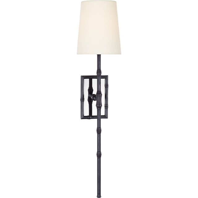 Studio VC for Visual Comfort Signature Grenol Single Bamboo Tail Sconce in Bronze with Linen Shade For Sale