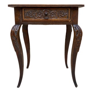 1940s French Louis XV Style Carved Wood Side Table With Drawer For Sale