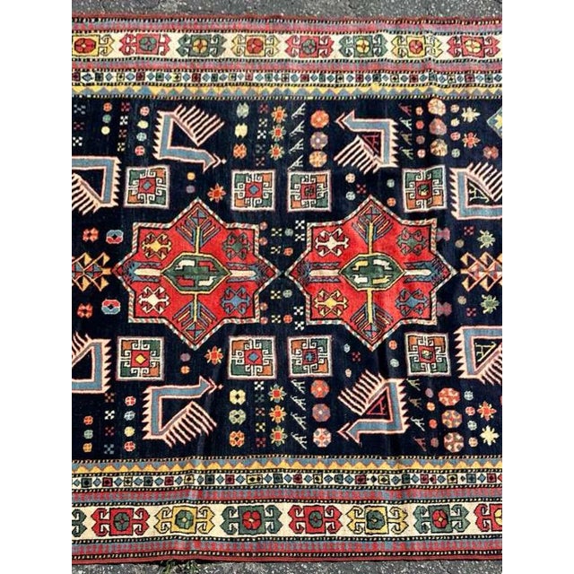 1920s Antique Kazak Rug | Bold Geometric Tribal Design, Navy Field | 5'5"x6'5" For Sale - Image 5 of 7