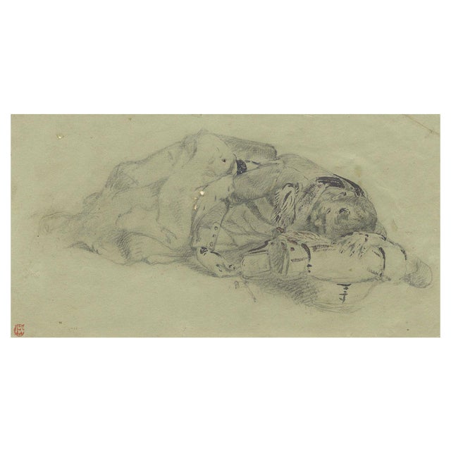 Ernest Crofts RA, Resting Soldier Study, Waterloo, Late 19th Century, Graphite Drawing For Sale