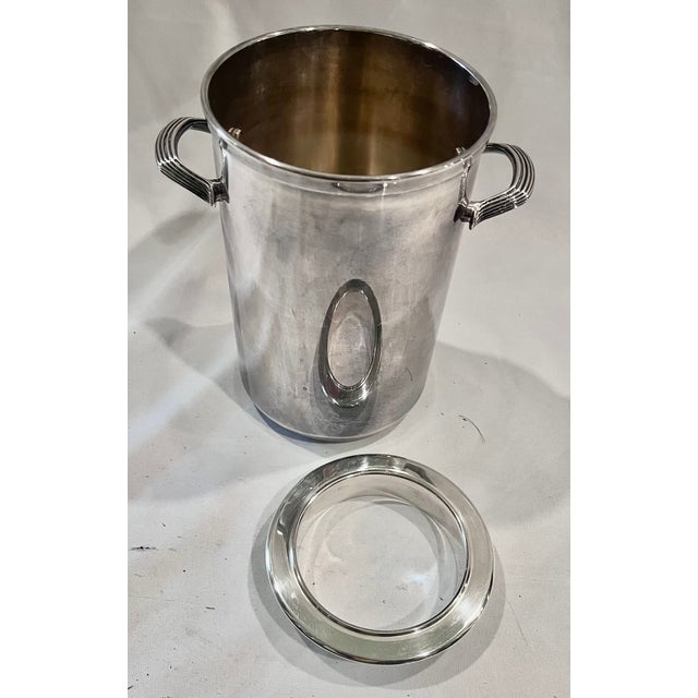 Mid 20th Century Mid-Century Modern French Ercuis Silver-Plated Champagne Bucket or Wine Cooler With Ribbed Handles For Sale - Image 4 of 11