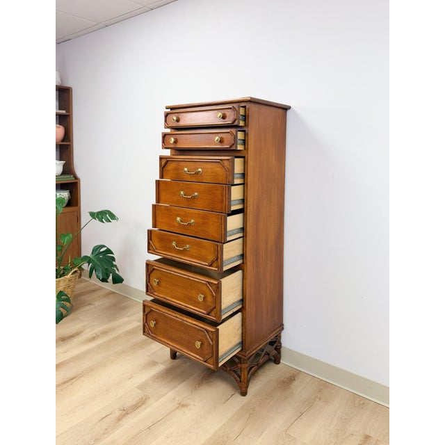 Mid 20th Century Ficks Reed Faux Bamboo Lingerie Chest Eight Drawers Brass Hollywood Regency For Sale - Image 10 of 11