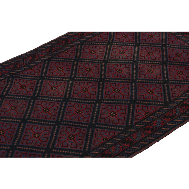 Rug & Kilim Rug & Kilim’s Afghan Baluch Tribal Rug in Burgundy and Blue Geometric Patterns For Sale - Image 4 of 7