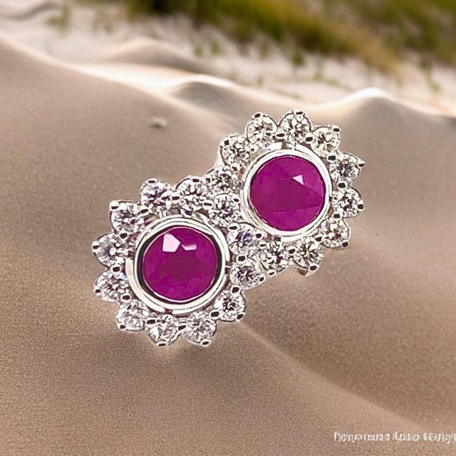 Diamond Ruby Stud Earrings 14 Karat White Gold 1.87 TCW Certified For Sale - Image 10 of 18