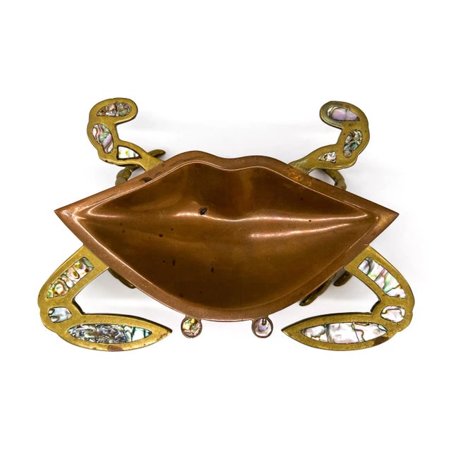 Los Castillo Mid Century Los Castillo Style Copper, Brass, Mother of Pearl Crab Bowl/ Vide Poche For Sale - Image 4 of 11