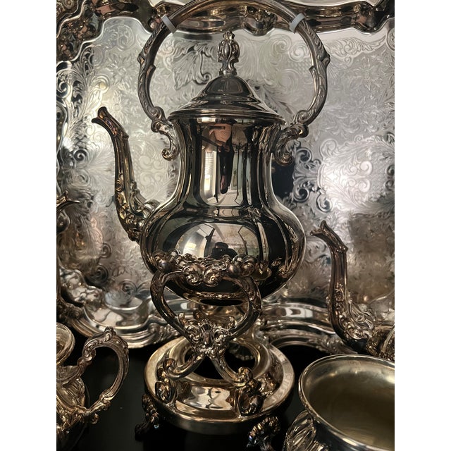 Metal 1980s Beautiful Silverplated Coffee/Tea Set With Ornate Tray - 7 Pieces For Sale - Image 7 of 9