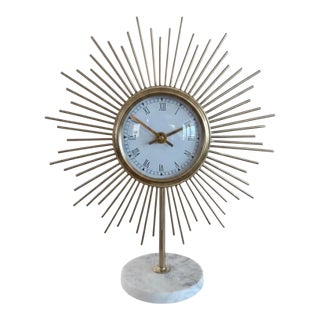 Mid-Century Modern Sunburst Table Clock With Marble Base For Sale