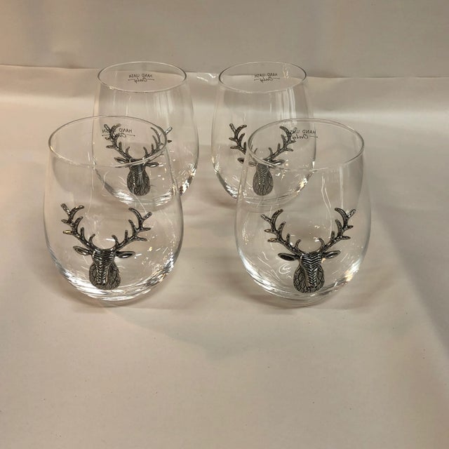 Stemless Wine Glasses With Silver Stag Head - a Pair For Sale - Image 6 of 8