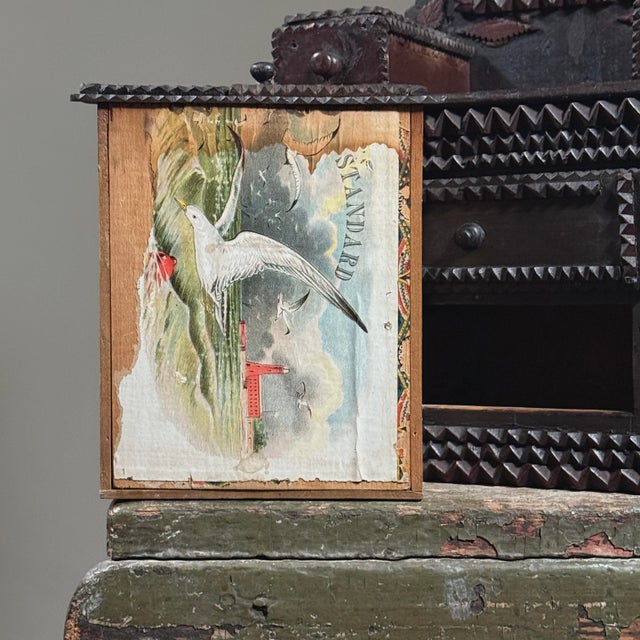 Brown Antique Chip-Carved Tramp Art Dresser With Mirror/Folk Art For Sale - Image 8 of 12