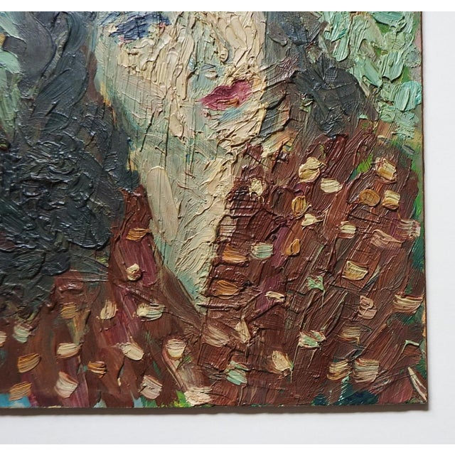 Portraiture Mid 20th Century Impressionist Portrait of Woman in Red Dress Painting For Sale - Image 3 of 7