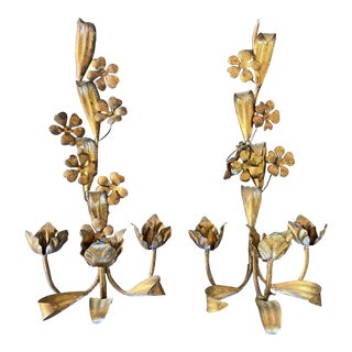 Italian Gilt Candlestick Sconces - a Pair For Sale