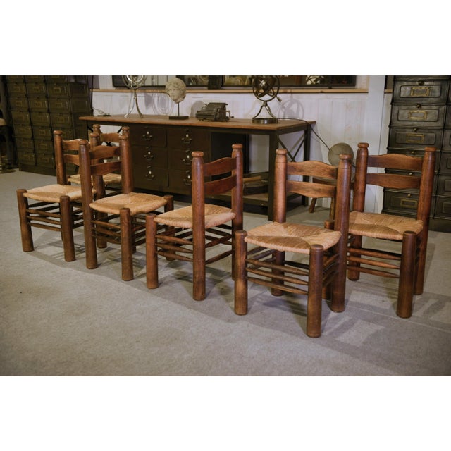 Chairs in Beech and Cane attributed to Charles Dudouyt, 1950s, Set of 6 For Sale - Image 11 of 16
