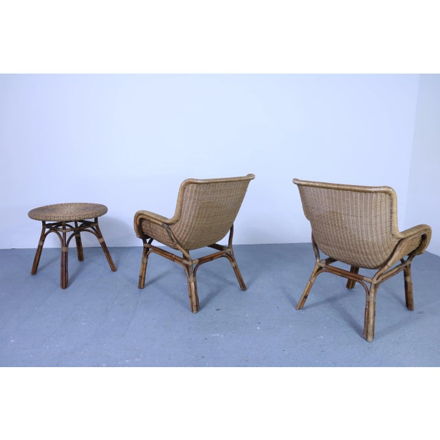 Mid-Century Wicker Table and Chairs, Set of 3 For Sale - Image 14 of 18
