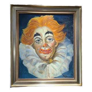 Marie-Jeanne Bouduin, An Expressive Portrait of a Clown, 1976, Canvas For Sale