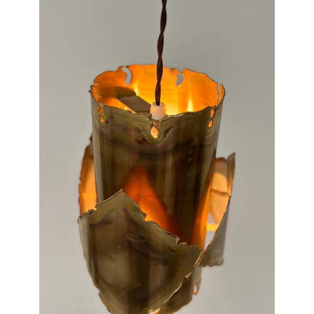 Brutalist Brass Ceiling Lamp attributed to Sven Aage Jensen for Holm Sørensen, 1960s For Sale - Image 6 of 11