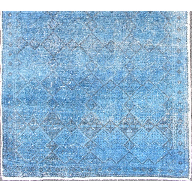 Transitional Vintage Turkish Konya Rug Over-Dyed in Blue Color With All-Over Diamond Design For Sale - Image 3 of 10