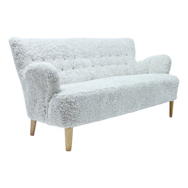 Swedish Modern Sheepskin Sofa, 1940s For Sale
