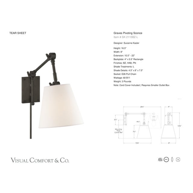 Modern Suzanne Kasler for Visual Comfort Signature Graves Pivoting Sconce in Bronze with Linen Shade For Sale - Image 3 of 7