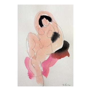 Pink Nude Reclining, Watercolor on Paper, 7 X 10.5 Inches For Sale