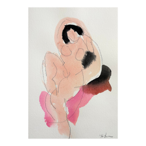 Pink Nude Reclining, Watercolor on Paper, 7 X 10.5 Inches
