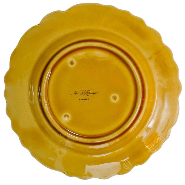 Mustard 1940s French Faience Fruit Plates by Sarreguemines - Set of 5 For Sale - Image 8 of 8
