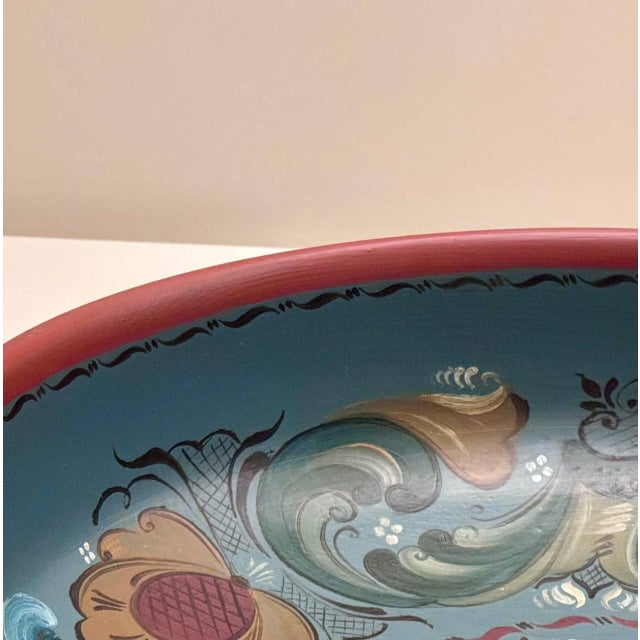 Large Vintage Norwegian Hand-Painted Wooden Rosemaling Bowl For Sale - Image 6 of 8
