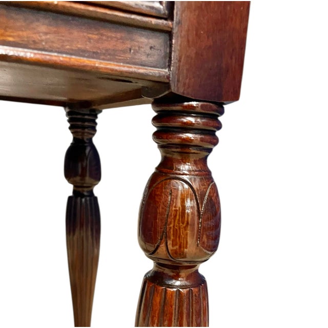 Brown Antique Mahogany Inlaid Writing Desk W/ Glass Top - Excellent Condition For Sale - Image 8 of 12