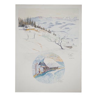 René Leverd, Switzerland, Chalet in Langnau, Watercolor For Sale