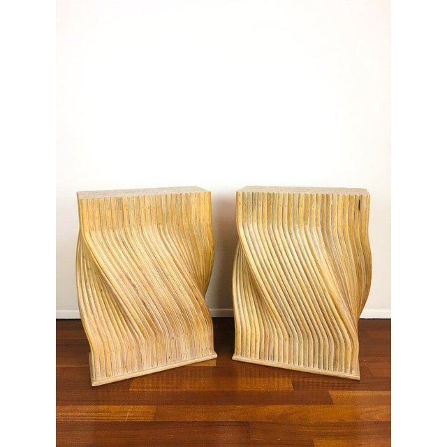 Wood Vintage McGuire Twisted Rattan Double Pedestal Organic Modern Glass Top Dining Table For Sale - Image 7 of 12