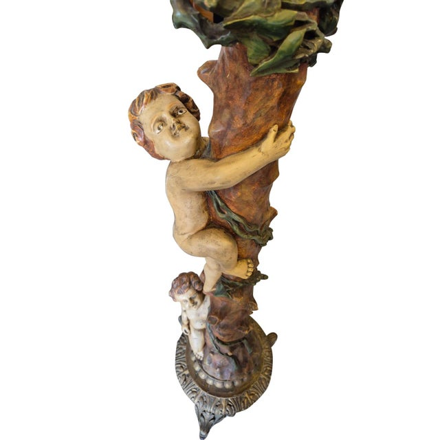 Brown Mid-1800s Carved Wood Floor Lamp with Putti and Birds, 1850 For Sale - Image 8 of 18