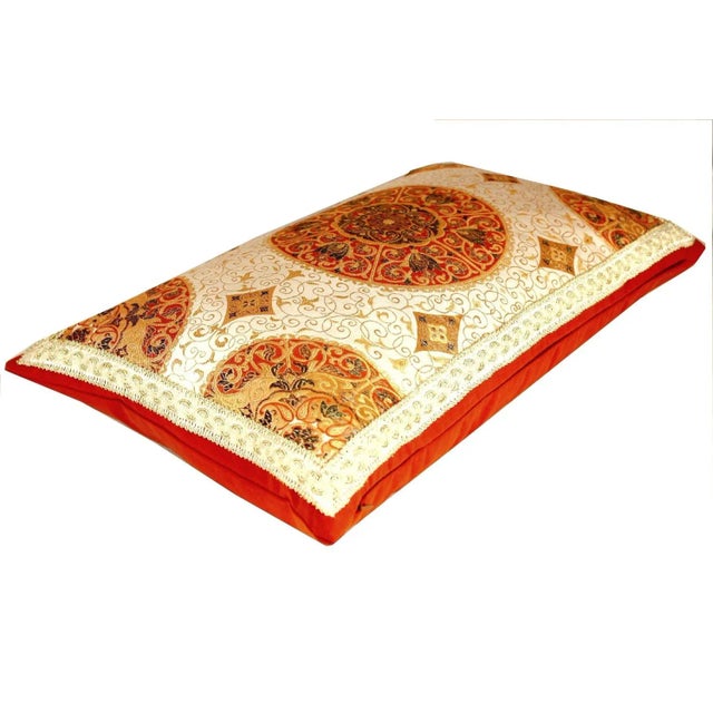 Cream Fortuny Style Hand- Embroidery Silk Pillow With Vintage Embroidered Framed Trim For Sale - Image 8 of 13