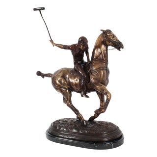 Polo Player Galloping Horse Sculpture, 20th Century, Bronze For Sale