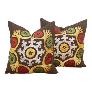 Radiating Floral Suzani Pillow Covers, Pair For Sale