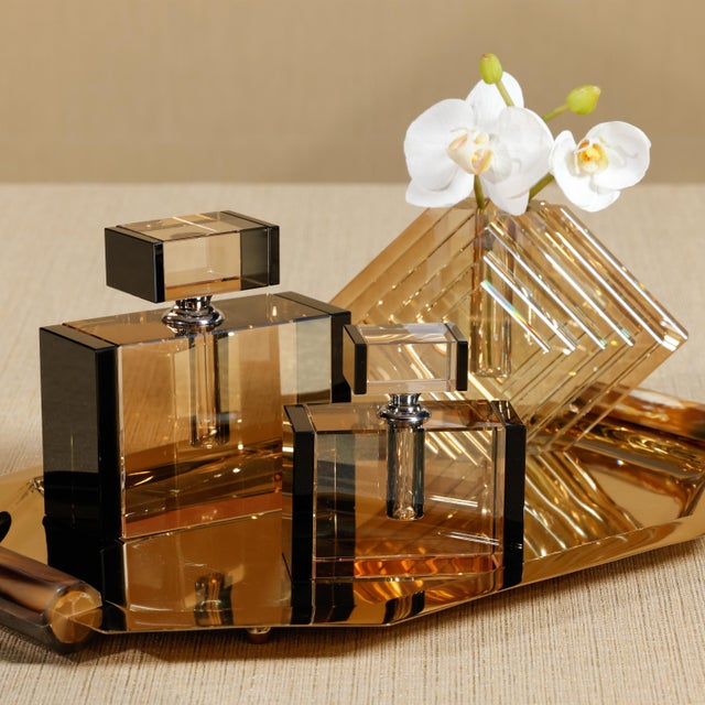 Contemporary Crystal Tonal Black & Amber Glass Perfume Bottle, Large For Sale - Image 3 of 3